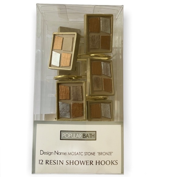 Mosaic Bathroom Set Curtain Hooks Soap Dispenser Toothbrush Holder 4 PC Set - Picture 2 of 15